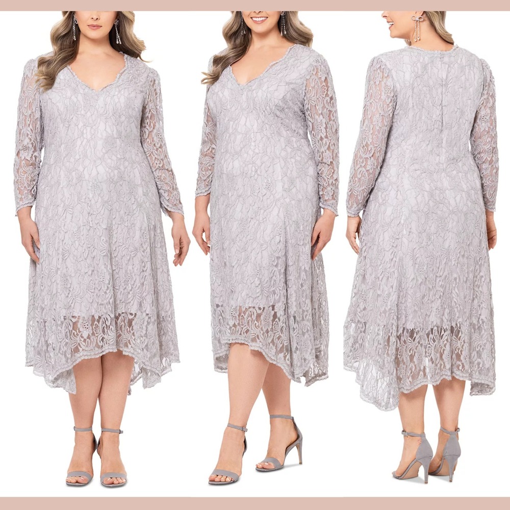 NWT $289 Betsy & Adam [ Plus Size 18W ] Long Sleeve Floral Lace Midi Dress S1975